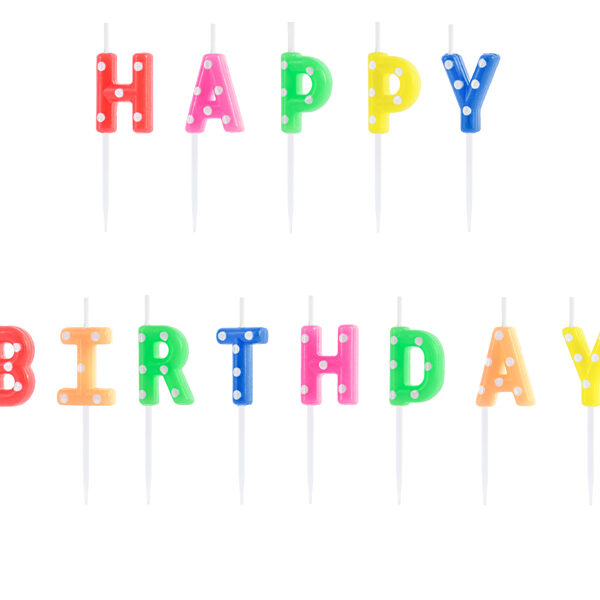 Świeczki urodzinowe Happy Birthday, mix, 2.5cm (1 op. / 13 szt.)