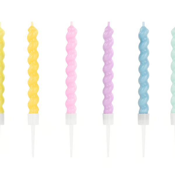 Świeczki urodzinowe zakręcone, 8.5 cm, mix (1 op. / 6 szt.)