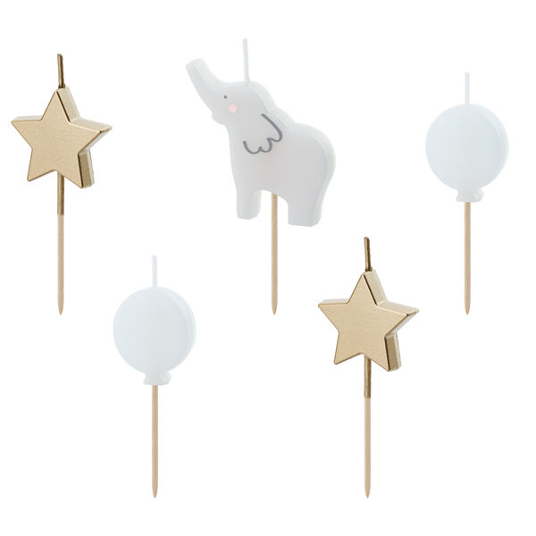 Świeczki urodzinowe Słonik, 3-5 cm, mix (1 op. / 5 szt.)
