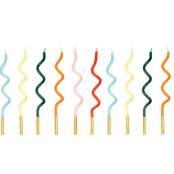 Świeczki urodzinowe zakręcone Tęcza, 14 cm, mix (1 op. / 12 szt.)