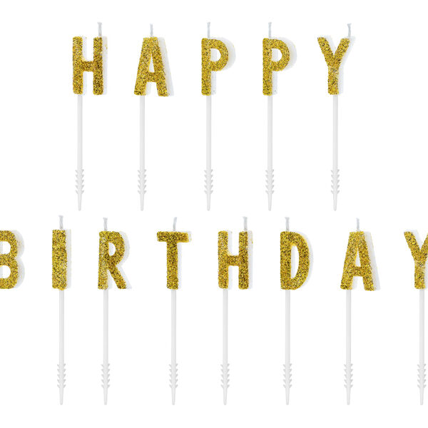 Świeczki urodzinowe Happy Birthday, złoty, 2,5cm (1 op. / 13 szt.)