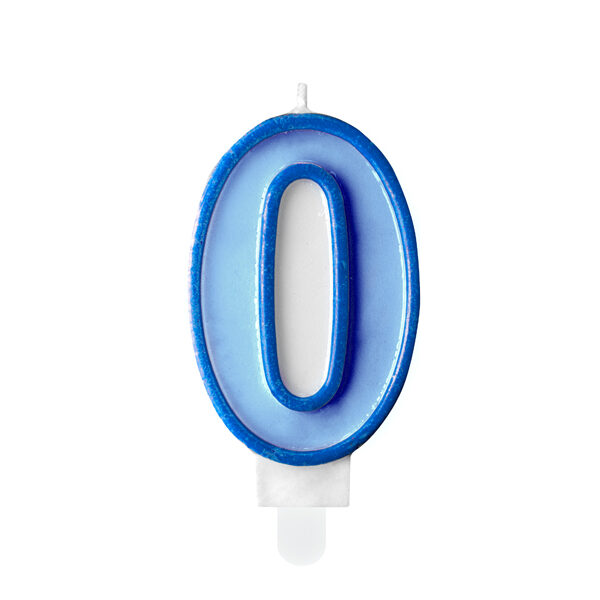 Świeczka urodzinowa Cyferka 0,  niebieski, 7cm