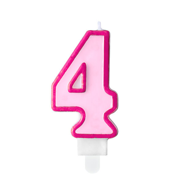 Świeczka urodzinowa Cyferka 4, różowy, 7cm