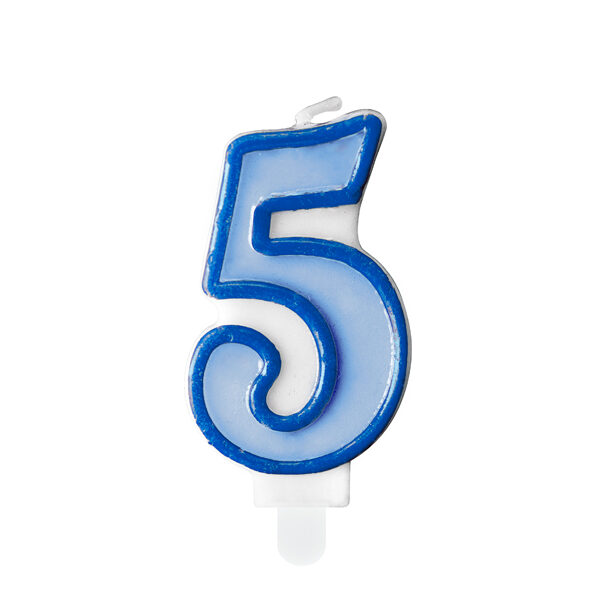 Świeczka urodzinowa Cyferka 5, niebieski, 7cm