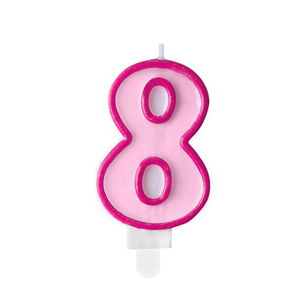 Świeczka urodzinowa Cyferka 8, różowy, 7cm