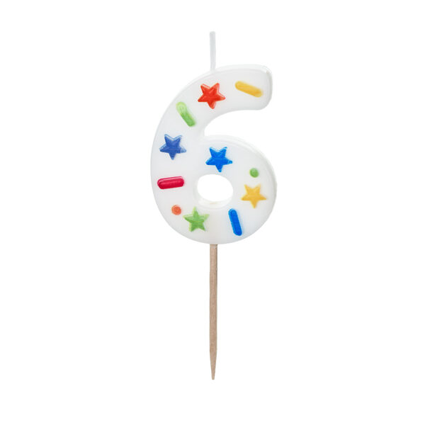 Świeczka urodzinowa Cyfra ''6'', biała konfetti, 5.5cm