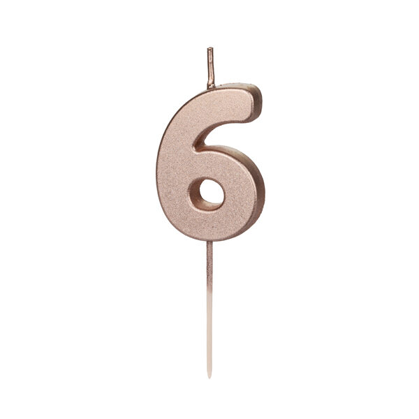 Świeczka urodzinowa Cyferka 6, różowe złoto, 4.5cm
