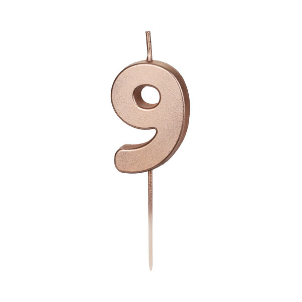 Świeczka urodzinowa Cyferka 9, różowe złoto, 4.5cm