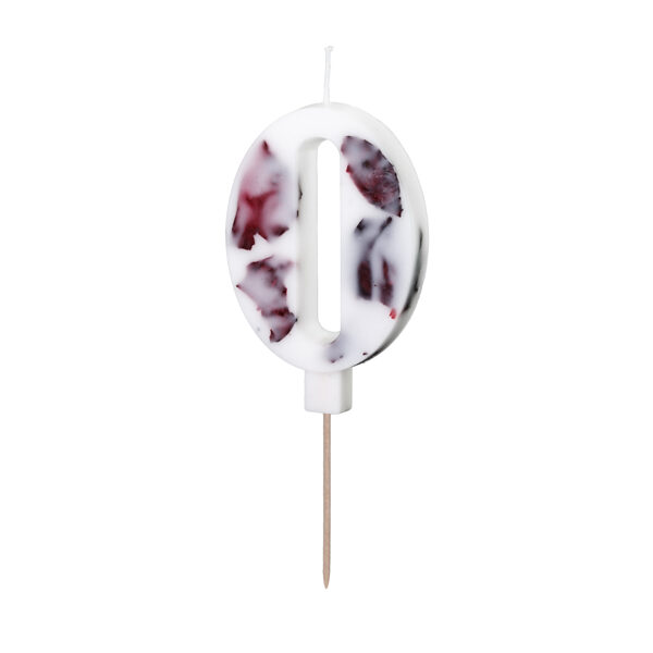 Świeczka urodzinowa Cyfra ''0'', biała z płatkami kwiatów, 8 cm