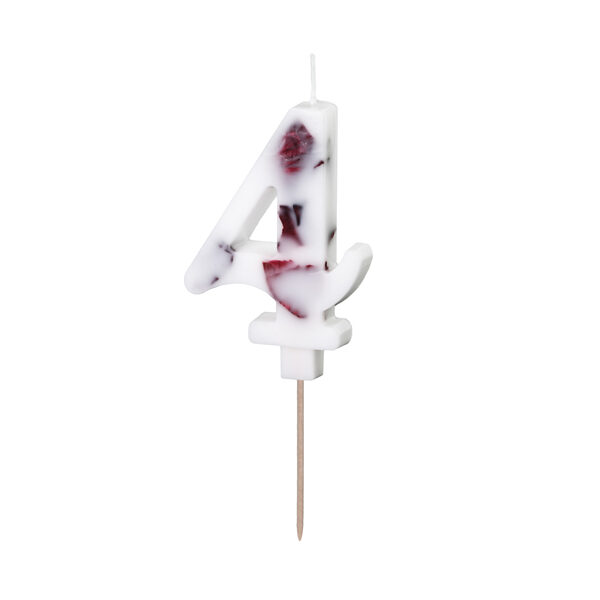 Świeczka urodzinowa Cyfra ''4'', biała z płatkami kwiatów, 8 cm