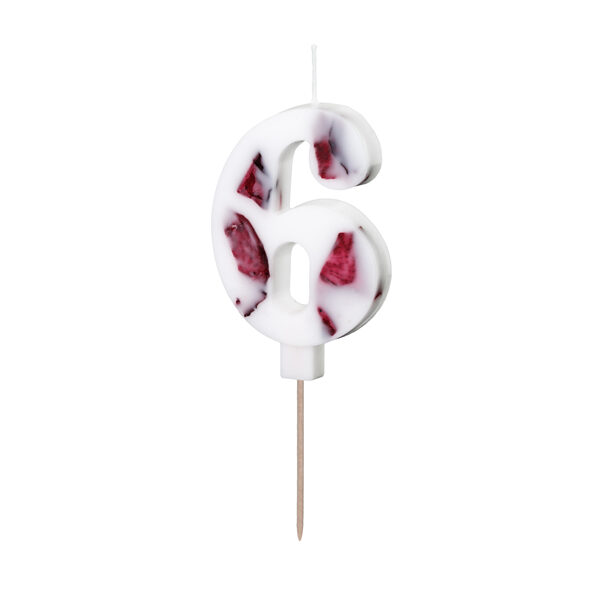 Świeczka urodzinowa Cyfra ''6'', biała z płatkami kwiatów, 8 cm