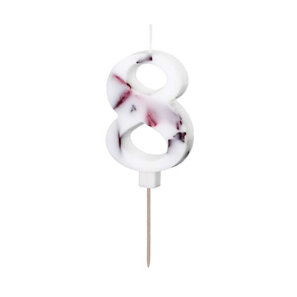 Świeczka urodzinowa Cyfra ''8'', biała z płatkami kwiatów, 8 cm