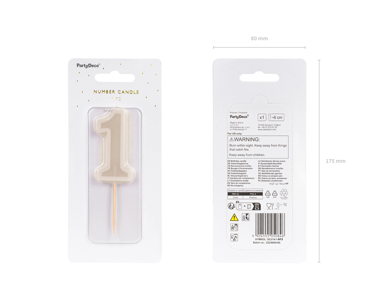 Świeczka urodzinowa Cyferka 1, beż, 6 cm - obrazek 4