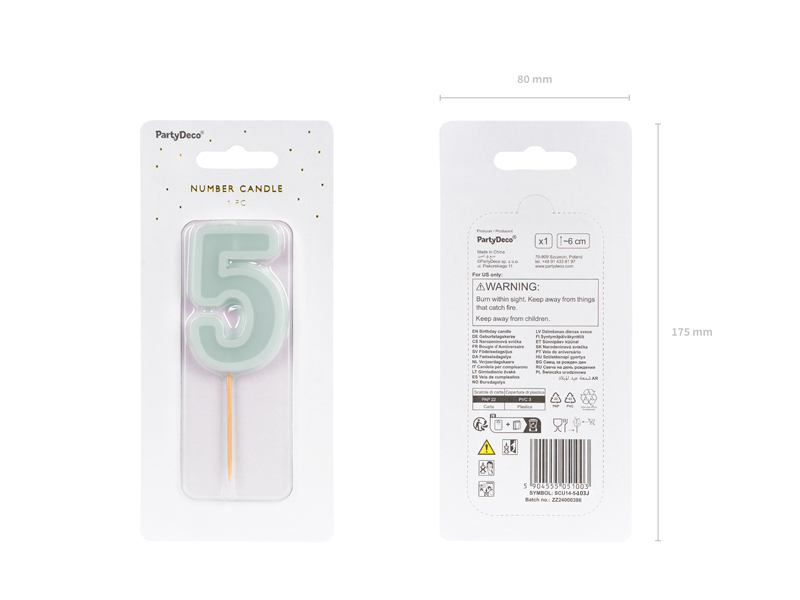 Świeczka urodzinowa Cyferka 5, jasna mięta, 6 cm - obrazek 3