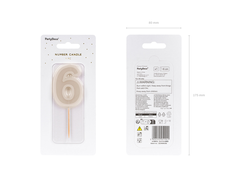Świeczka urodzinowa Cyferka 6, beż, 6 cm - obrazek 4