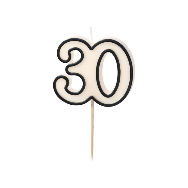 Świeczka urodzinowa liczba 30, 5,5cm, biało-czarny