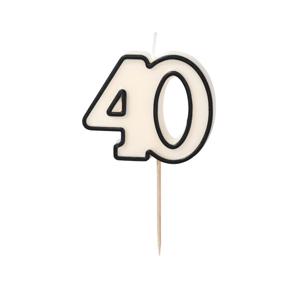 Świeczka urodzinowa liczba 40, 5,5cm, biało-czarny