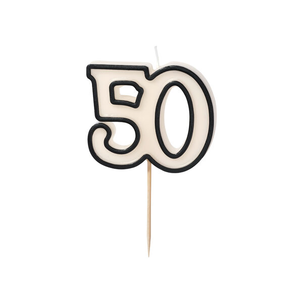 Świeczka urodzinowa liczba 50, 5,5cm, biało-czarny