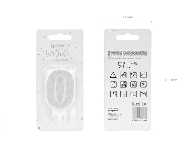 Świeczka urodzinowa Cyferka 0, srebrny, 7cm - obrazek 4