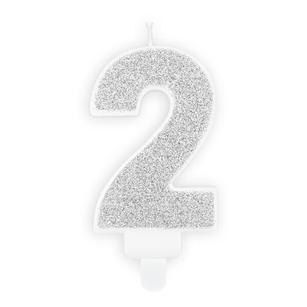 Świeczka urodzinowa Cyferka 2, srebrny, 7cm