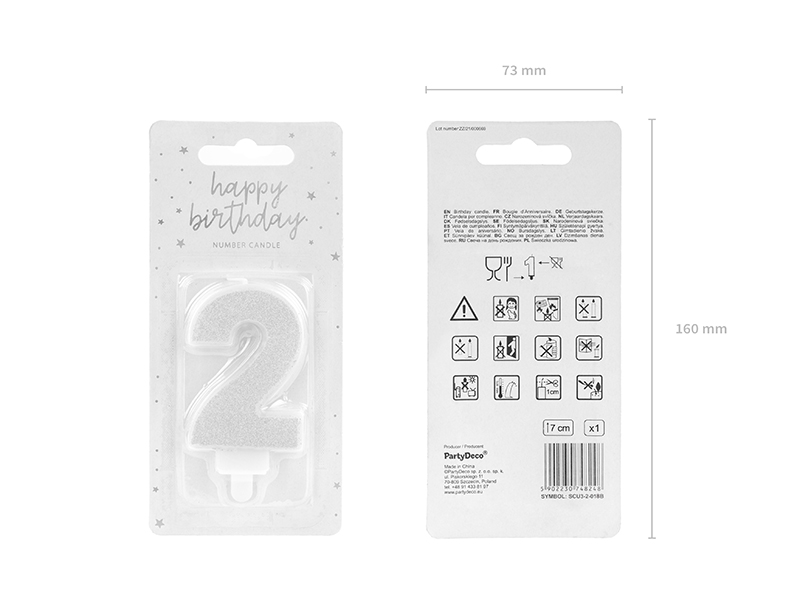 Świeczka urodzinowa Cyferka 2, srebrny, 7cm - obrazek 4