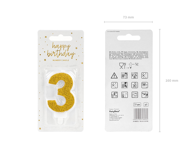 Świeczka urodzinowa Cyferka 3, złoty, 7cm - obrazek 8