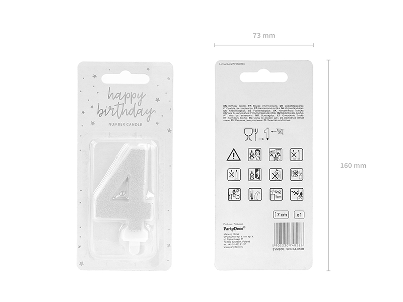 Świeczka urodzinowa Cyferka 4, srebrny, 7cm - obrazek 4