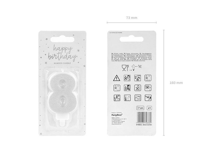 Świeczka urodzinowa Cyferka 8, srebrny, 7cm - obrazek 4