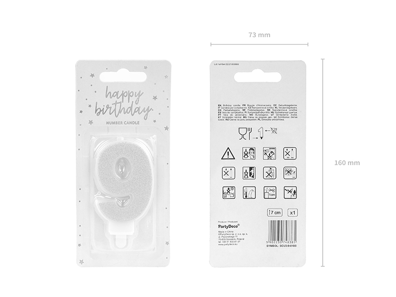 Świeczka urodzinowa Cyferka 9, srebrny, 7cm - obrazek 4