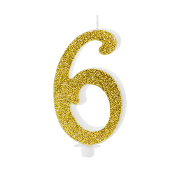 Świeczka urodzinowa Cyferka 6, złoty, 10cm