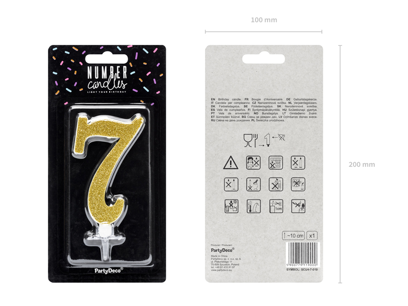 Świeczka urodzinowa Cyferka 7, złoty, 10cm - obrazek 2