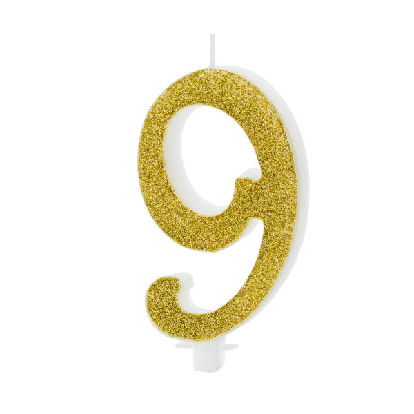 Świeczka urodzinowa Cyferka 9, złoty, 10cm