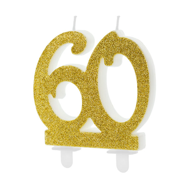 Świeczka urodzinowa liczba 60, złoty 7.5cm