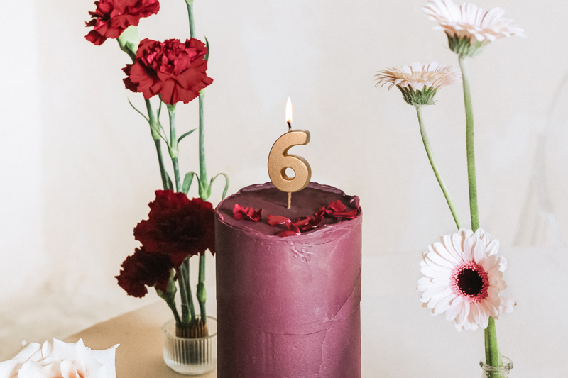 Świeczka urodzinowa Cyferka 6, 4.5 cm, złoty - obrazek 2