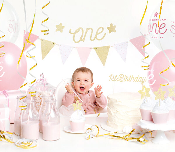 Zestaw dekoracji party - 1st Birthday, złoty