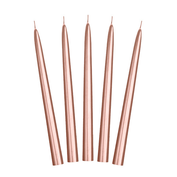 Świeca stożkowa metalizowana, różowe złoto, 24cm (1 op. / 10 szt.)