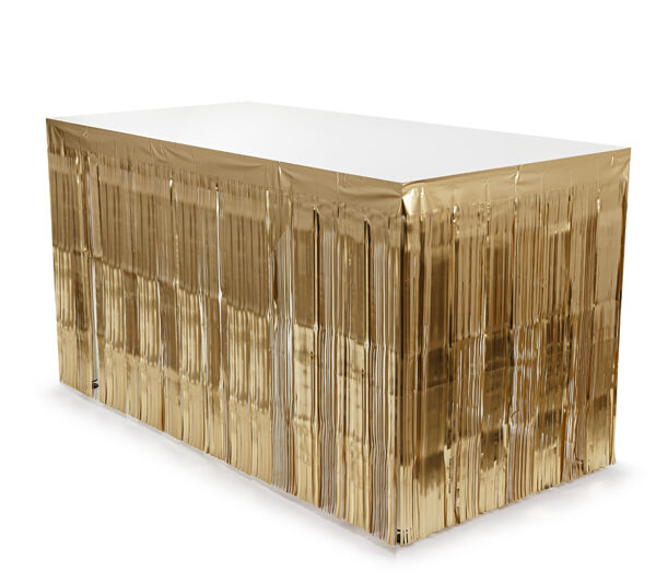 Skirting foliowy z frędzlami, elegancki złoty, 300x80cm