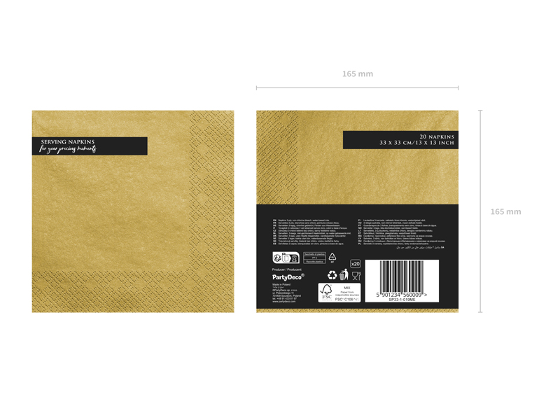 Serwetki trójwarstwowe, złoty met., 33x33cm (1 op. / 20 szt.) - obrazek 8