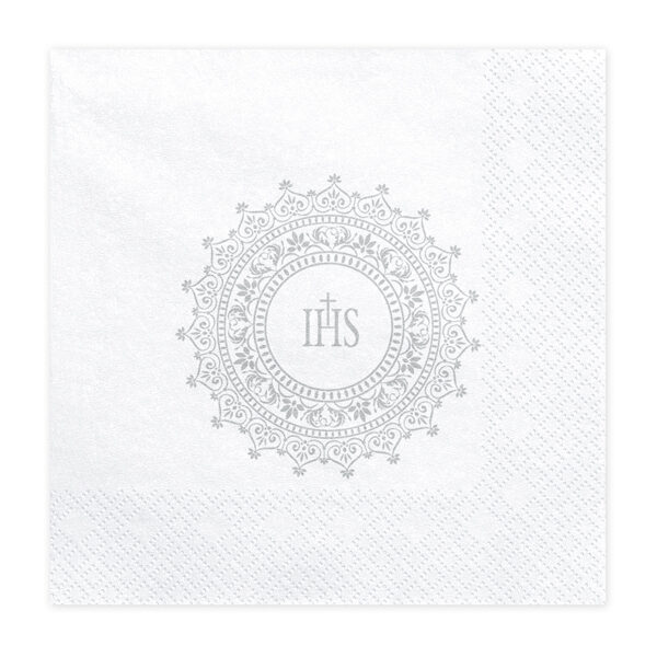 Serwetki Komunijne IHS, 33x33cm, srebrny (1 op. / 20 szt.)