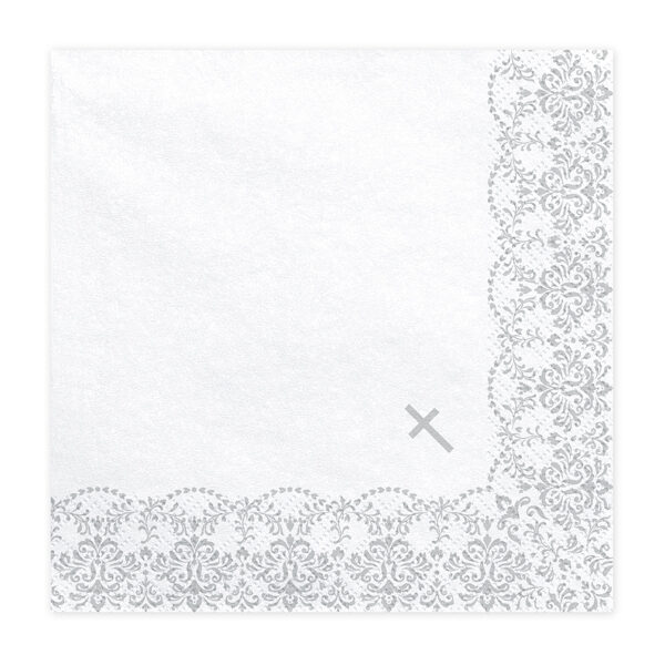 Serwetki Komunijne z ornamentem, 33x33cm, srebrny (1 op. / 20 szt.)