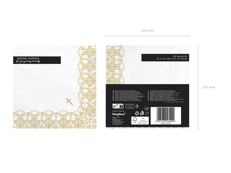 Serwetki Komunijne z ornamentem, 33x33cm, złoty (1 op. / 20 szt.) - obrazek 5