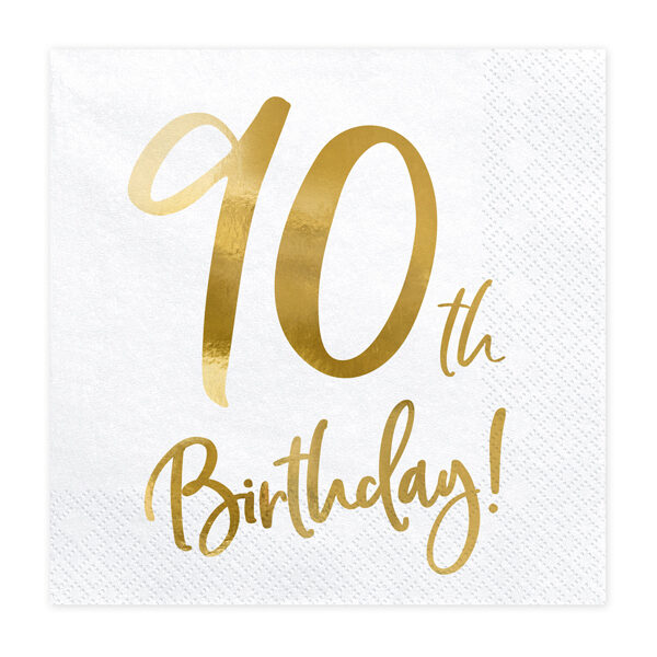 Serwetki 90th Birthday, biały, 33x33cm (1 op. / 20 szt.)