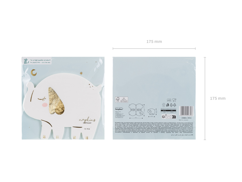 Serwetki Słonik, 16x13.5 cm, biały (1 op. / 12 szt.) - obrazek 2