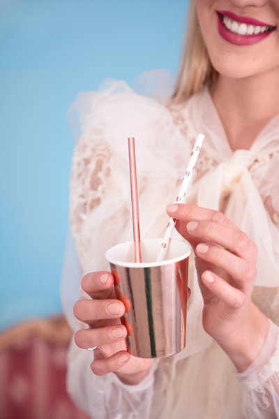 Słomki papierowe, jasne różowe złoto, 19.5cm (1 op. / 10 szt.) - obrazek 3