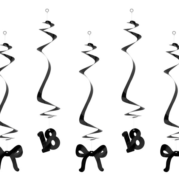 Świderki na 18 urodziny z kokardkami, 50cm, czarne (1 op. / 5 szt.)