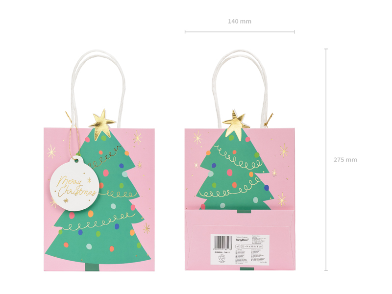 Torebka na prezenty Choinka, mix, 14x20.5x8cm - obrazek 4