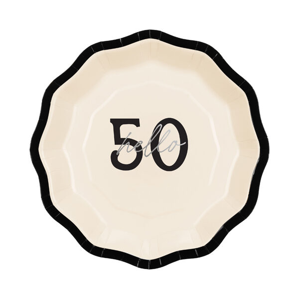 Talerzyki papierowe ''Hello 50'', mix, 18 cm (1 op. / 6 szt.)