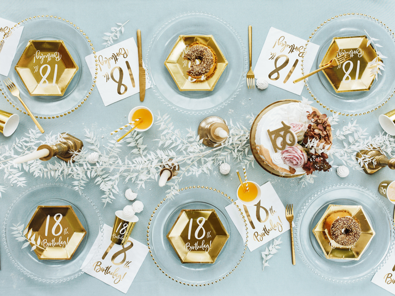 Talerzyki 18th Birthday, złoty, 20cm (1 op. / 6 szt.) - obrazek 5
