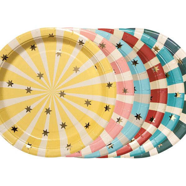 Talerzyki Paski Cyrk, 18x18 cm, mix (1 op. / 6 szt.)