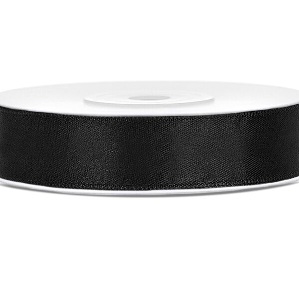 Tasiemka satynowa, czarny, 12mm/25m (1 szt. / 25 mb.)